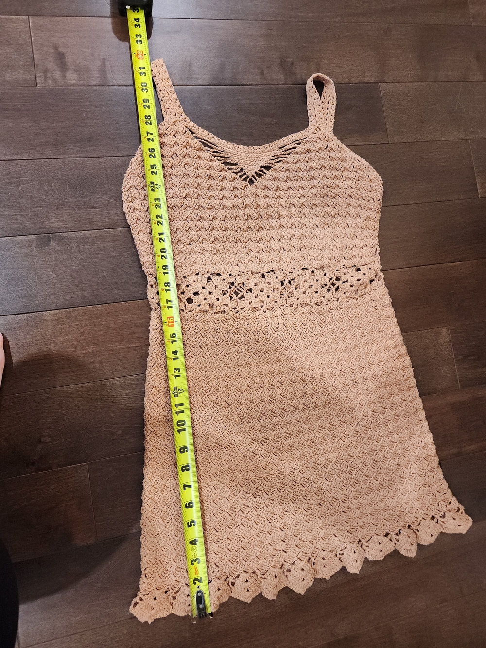 Handmade Crochet Beige Tube Dress Vnecj, Scalloped Hem Size Xs-m - Picture 7 of 7